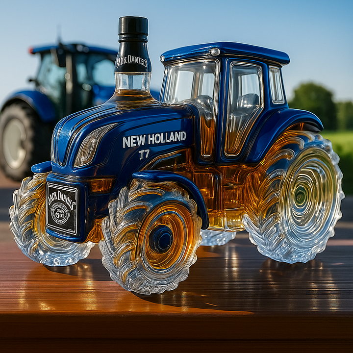Klasyczna butelka whisky w kształcie ciągnika New Holland T7