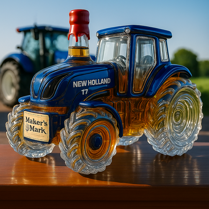 Klasyczna butelka whisky w kształcie ciągnika New Holland T7