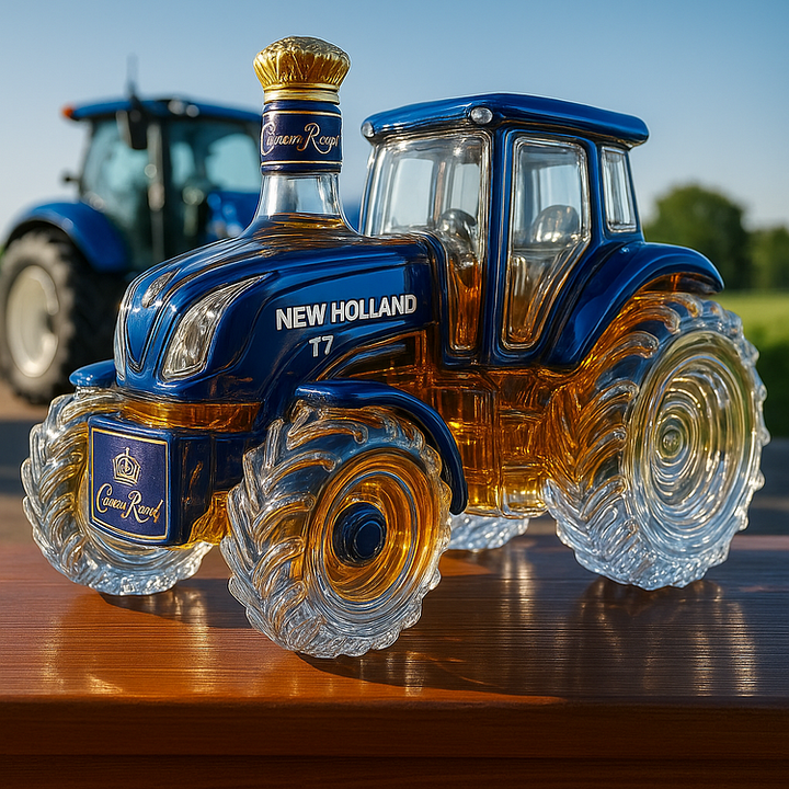 Klasyczna butelka whisky w kształcie ciągnika New Holland T7